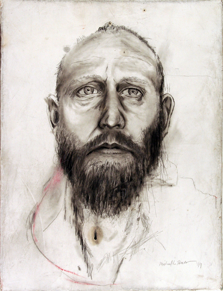 Self-Portrait drawing on prepared canvas